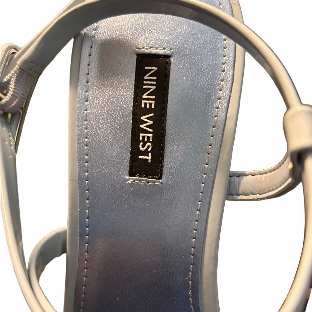 Nine West blue high gloss Patton strappy sandal. 
new condition size 12M 3” heel - Picture 2 of 6